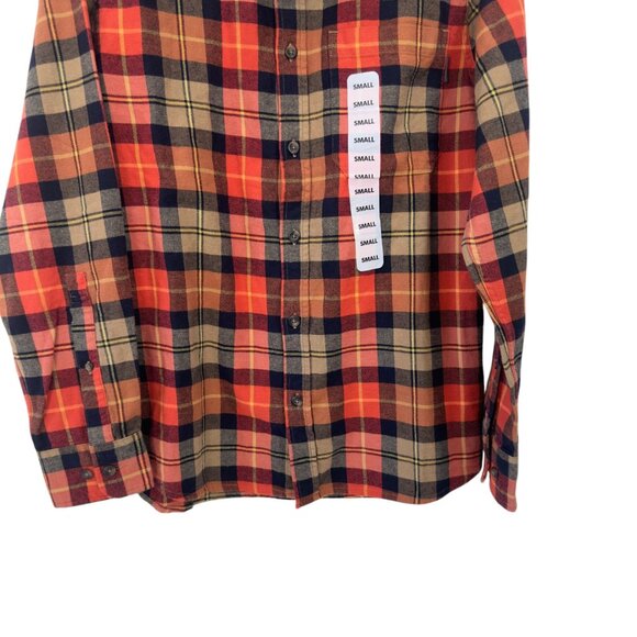 Eddie Bauer Mens Small Plaid Flannel Button Down Shirt Orange/Black/Beige - Picture 11 of 11